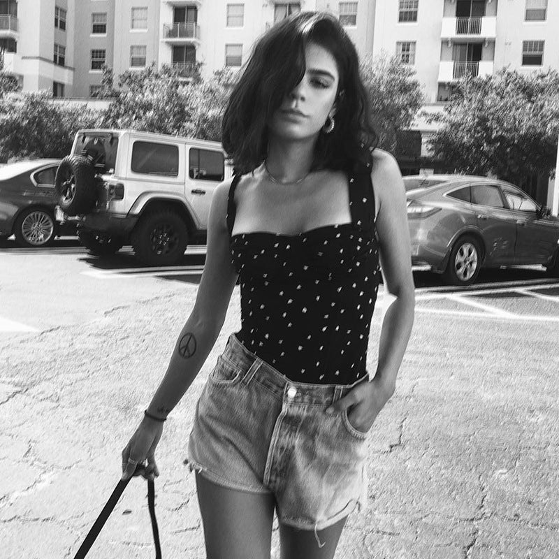 Body sexy con tirantes de lunares para mujer