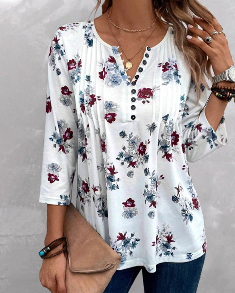 Printed V-neck Top
