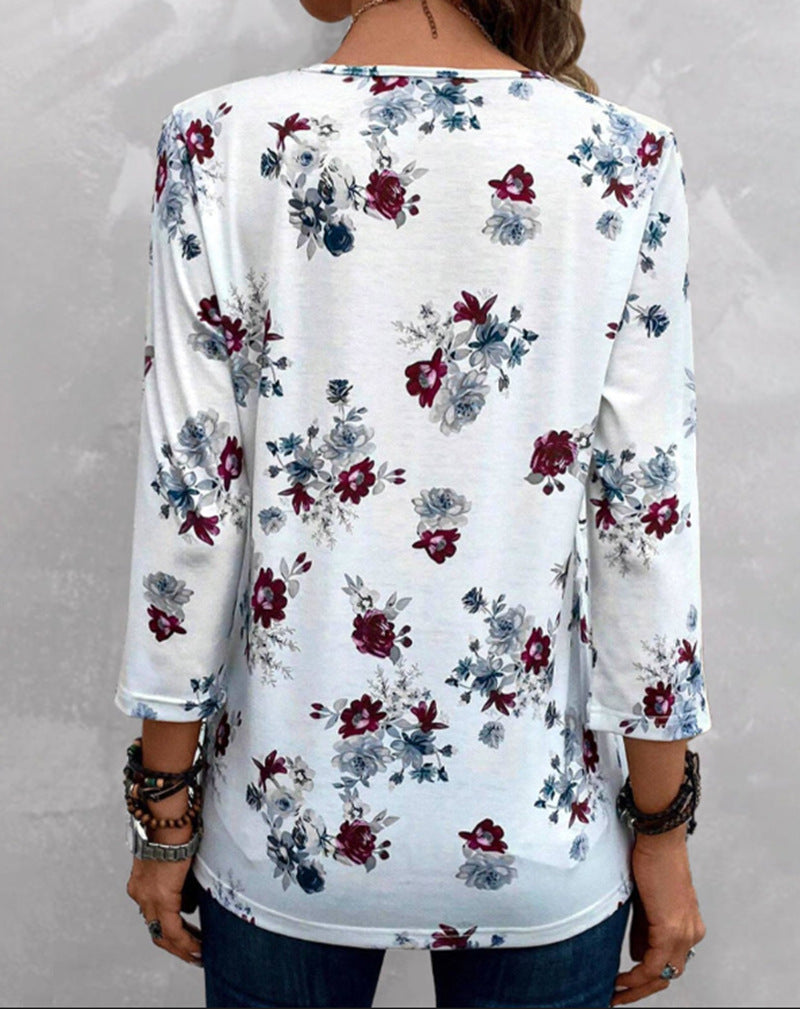 Printed V-neck Top