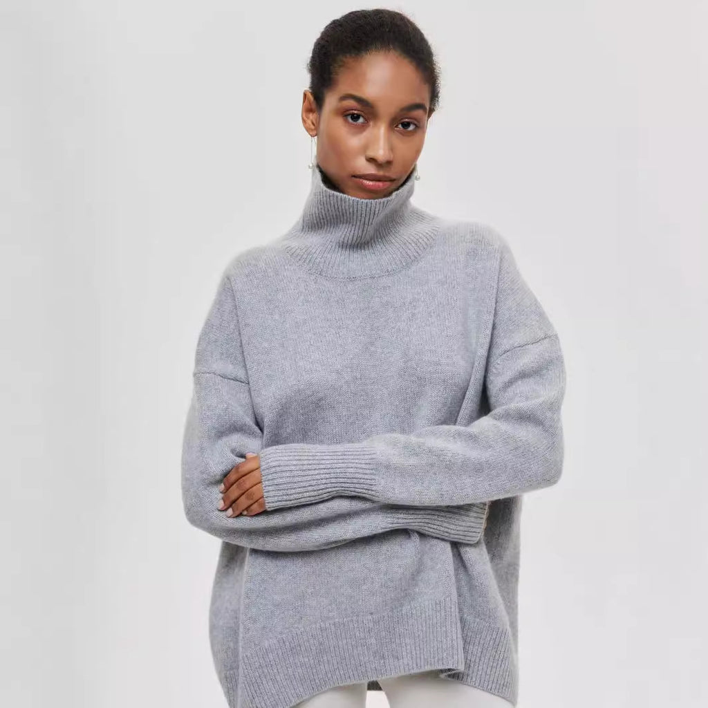 Pull d'hiver à col roulé et manches longues, couleur unie, vêtement pour femme