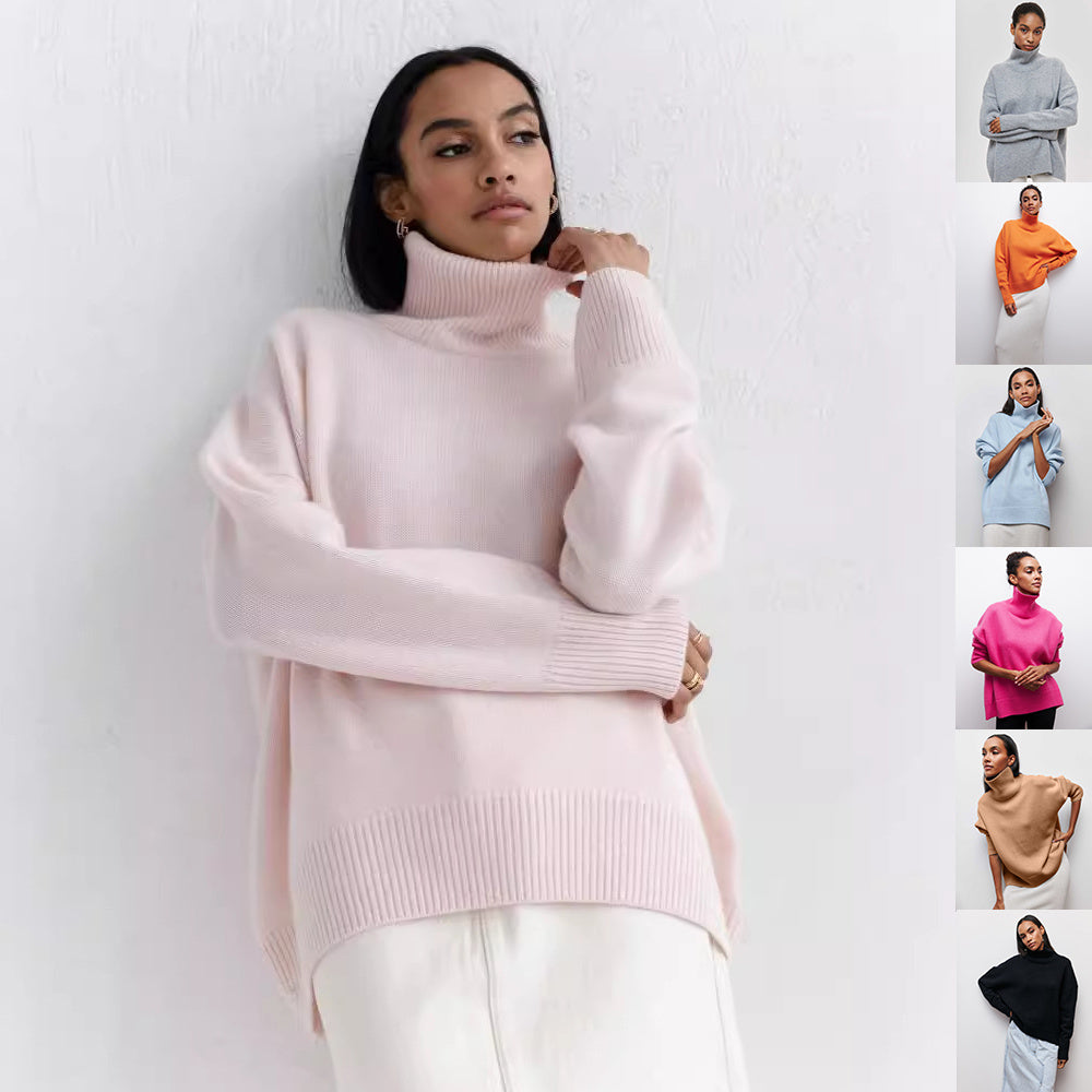 Pull d'hiver à col roulé et manches longues, couleur unie, vêtement pour femme