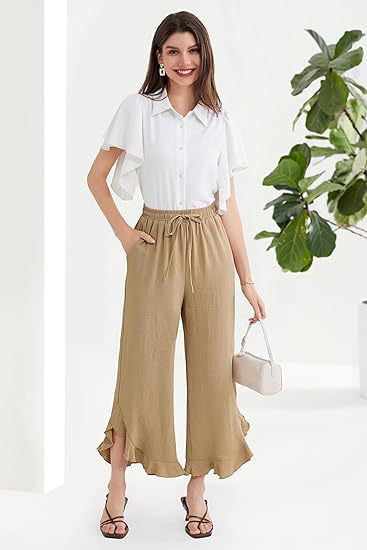 Pantalon à volants tendance à pattes d'éléphant, longueur cheville, pour femme