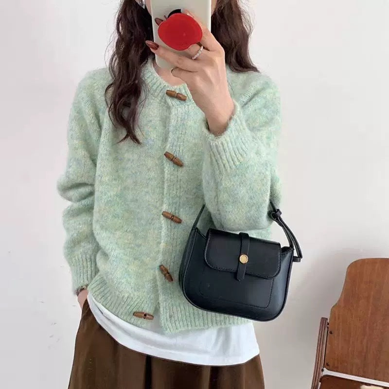 Horn Button Knitted Cardigan For Women Autumn And Winter New Loose Soft Cover