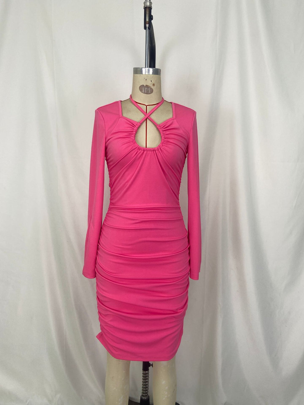 Robe sexy fendue à manches longues et col en V