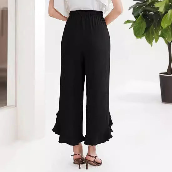Pantalon à volants tendance à pattes d'éléphant, longueur cheville, pour femme