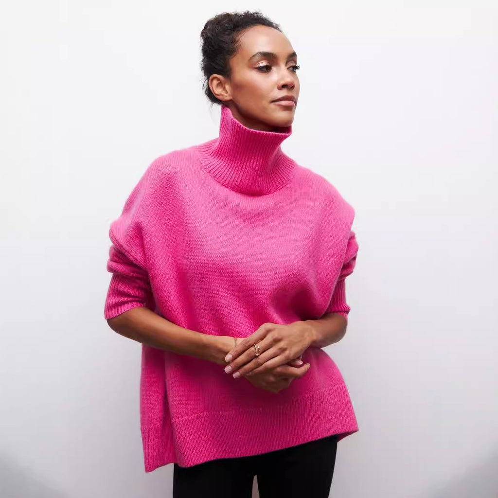 Pull d'hiver à col roulé et manches longues, couleur unie, vêtement pour femme