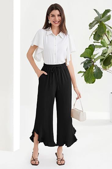 Pantalon à volants tendance à pattes d'éléphant, longueur cheville, pour femme