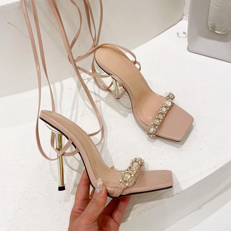 New Style Rhinestone Roman Cross Strap Sandals Women