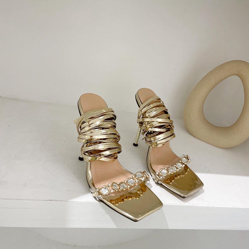 New Style Rhinestone Roman Cross Strap Sandals Women