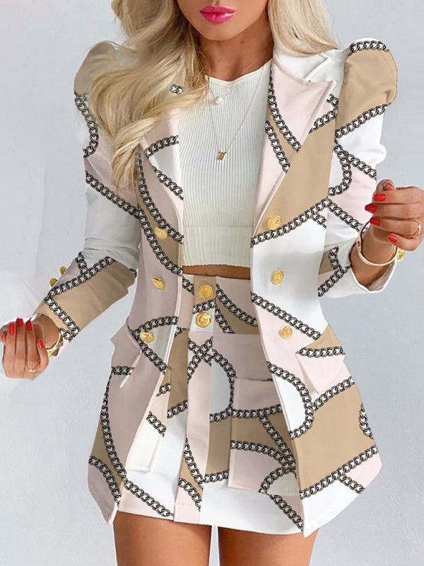 Traje de falda entallada con mangas princesa estampadas, nuevo estilo 