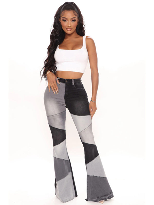 Vaqueros acampanados lavados de calle con empalme de dos colores para mujer 