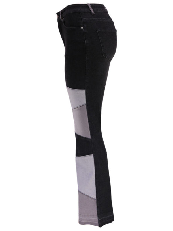 Vaqueros acampanados lavados de calle con empalme de dos colores para mujer 