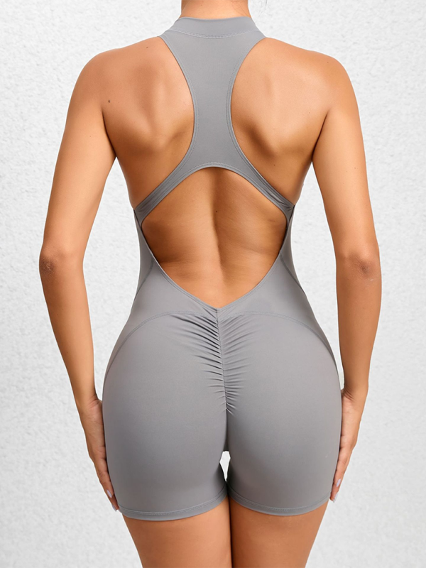 Pantalones de yoga deportivos ajustados con cremallera, caderas de melocotón, mono de fitness plisado de una pieza de secado rápido 